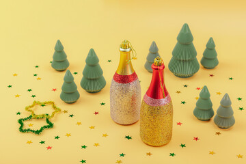 Creative Christmas composition. Traditional New Year decor, holiday symbols