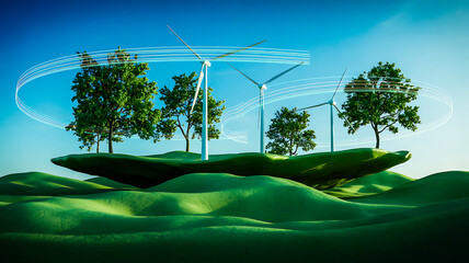 RenewableEnergyWindTurbinesOnGreenHills