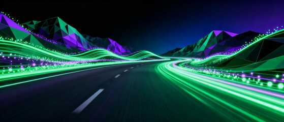Neon - lit virtual road scene