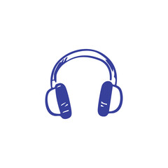 A blue, hand-drawn illustration of over-ear headphones on a clean white background