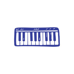 A hand-drawn blue and white depiction of a keyboard on a white background