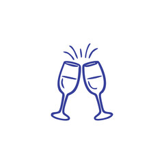Simple illustration of two champagne flutes clinking, with celebratory bubbly