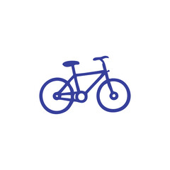 Blue illustrated bicycle, side view, simple design against a white background