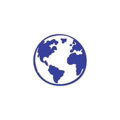 A blue-toned globe icon with continents depicted inside a simple circular outline