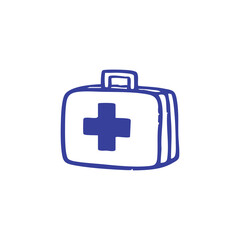 Obraz premium A hand-drawn blue first-aid kit with a cross on the front