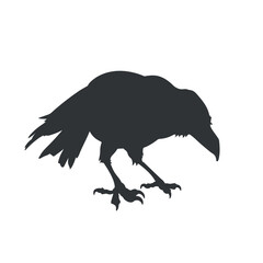 Obraz premium Silhouettes of raven. Crow on the ground art. Black icon of isolated bird. Gothic symbol. Drawing for tattoo. Forest wildlife