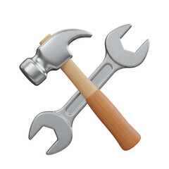 Repair tools hammer and wrench isolated on transparent background