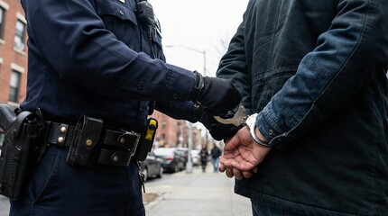 Law enforcement officer arresting suspect on city street urban environment candid photography action shot