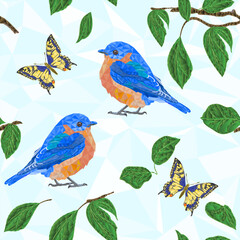 Seamless texture  low-polygonal bird and Butterfly  vector illustration editable hand drawn