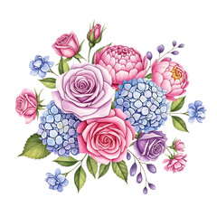 Elegant watercolor floral arrangement isolated on transparent background