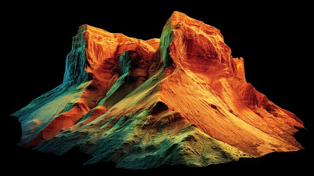 of LiDAR point cloud forming colorful digital terrain model with elevation and density variation, copy space lidar, point, cloud, visualization, digital, terrain, model, elevation, density, 