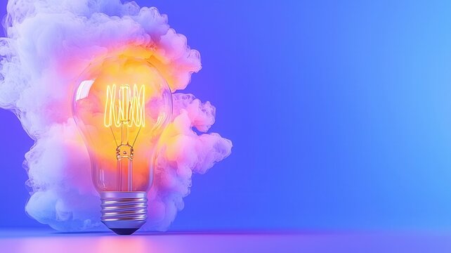 Vibrant orange paint color splashing around an illuminated light bulb, symbolizing new ideas creativity, and innovation,