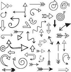 Sketch style doodle arrow set with hand drawn line arrows, scribble strokes, and marker brush directions. Perfect for infographics, social media design, presentations, UI elements, educational content