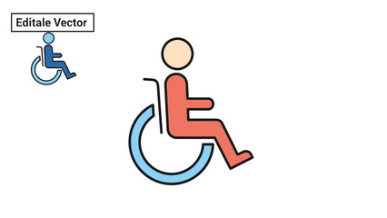 Colorful icon of a person in a wheelchair with disability access symbol, accessibility and inclusion concept, isolated white background.