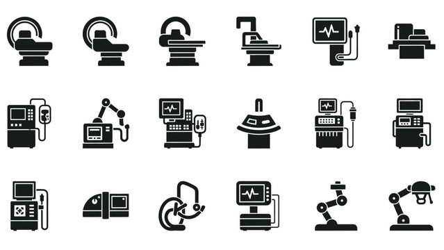 Collection of Advanced Medical and Robotic Technology Icons Isolated White Background