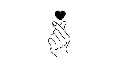 Hand Making Korean Finger Heart Gesture with a Small Heart, Love and Affection Symbol on Isolated White Background.