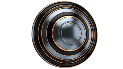 Metallic concentric circles with gold and silver rings isolated on a transparent background