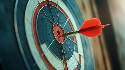 Bullseye hit with red dart on professional dartboard