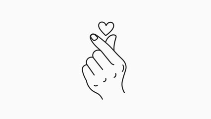 Expressing Affection: A minimalist, line art depiction of a hand delicately forming a heart, radiating love, care, and heartfelt emotion.