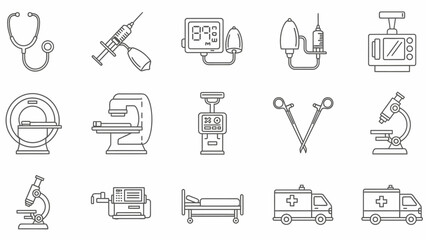 Medical Icon Array: A carefully curated collection of medical icons, depicting essential tools and instruments used in healthcare, offering a glimpse into the world of medicine.