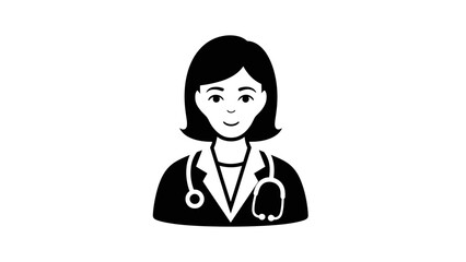 Female Doctor Icon: A simple yet effective illustration depicts a female doctor, her confident demeanor enhanced by a stethoscope, embodying healthcare and expertise.