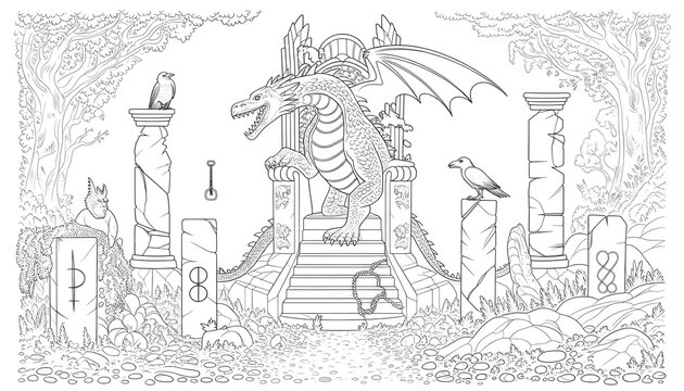 colure me 
Majestic Dragon King Throne &ndash; Detailed Fantasy Coloring Page
