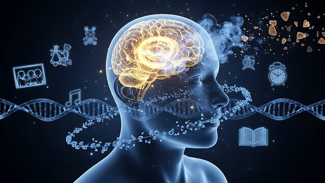 Concept of memory loss and dementia disease and losing brain function memories as an alzheimers heal