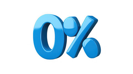 3D glossy blue zero percent sign isolated on white background

