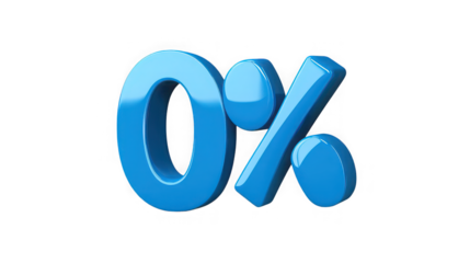 3D glossy blue zero percent sign isolated on white background

