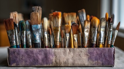 A Collection of Assorted Paint Brushes in a Holder.