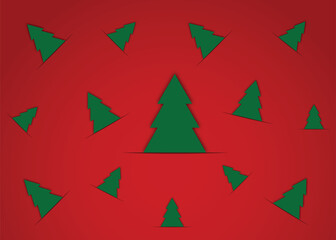 Christmas pine tree seamless pattern on red background