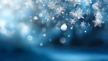 Sparkling winter wonderland with falling snowflakes on a blue background - Powered by Adobe