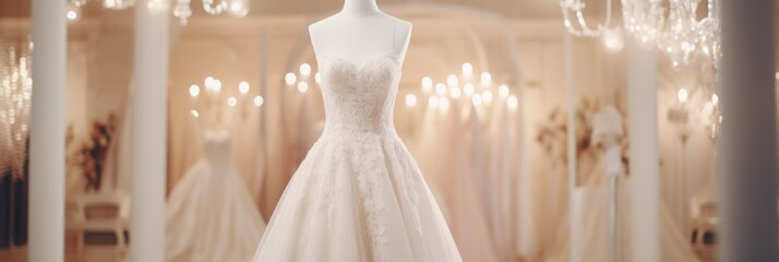 Wedding dress on a maniken in a bridal salon