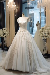 Wedding dress on a maniken in a bridal salon