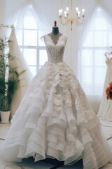 Wedding dress on a maniken in a bridal salon