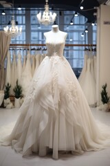 Wedding dress on a maniken in a bridal salon
