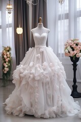 Wedding dress on a maniken in a bridal salon