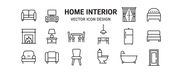 Modern home interior icons for design and decoration projects