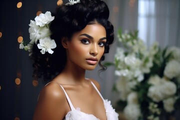 Portrait of a beautiful black bride girl