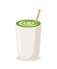 Matcha Latte Drink in White Cup