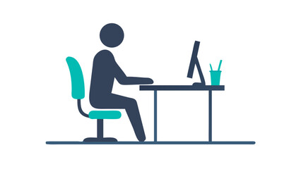 Minimal silhouette of a person sitting at an ergonomic desk, healthy work-life balance concept