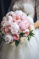 Wedding bouquet of pink peonies