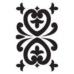 An intricate, black and white ornamental stencil design featuring symmetrical floral and swirling patterns.