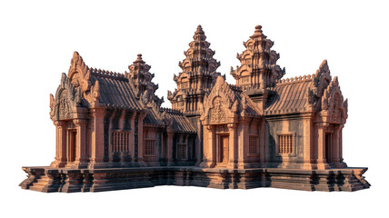 Fototapeta premium Detailed Khmer Temple Structure with Reflection architecture water isolated on a transparent background