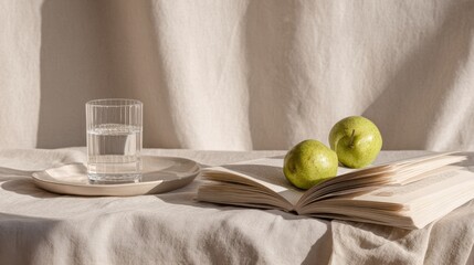 Simple scene with water and apples