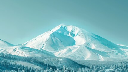 Dramatic snow capped mountain peak under clear blue sky  a winter sports adventure awaits