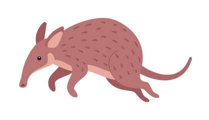Aardvark burrowing mammal cute animal running fast away. Saharan African tube teeth Earth pig, funny friendly creature, zoo, wild life. Vector flat style cartoon illustration, Zoology and Biology