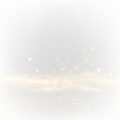 Golden bokeh sparkle dust light explosion overlay. PNG