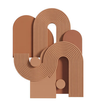 Abstract geometric shapes in terracotta color brown isolated on a transparent background