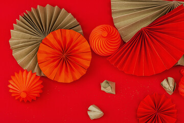 Happy Chinese New Year traditional concept, Zodiac snake symbol. Oriental asian style paper fans